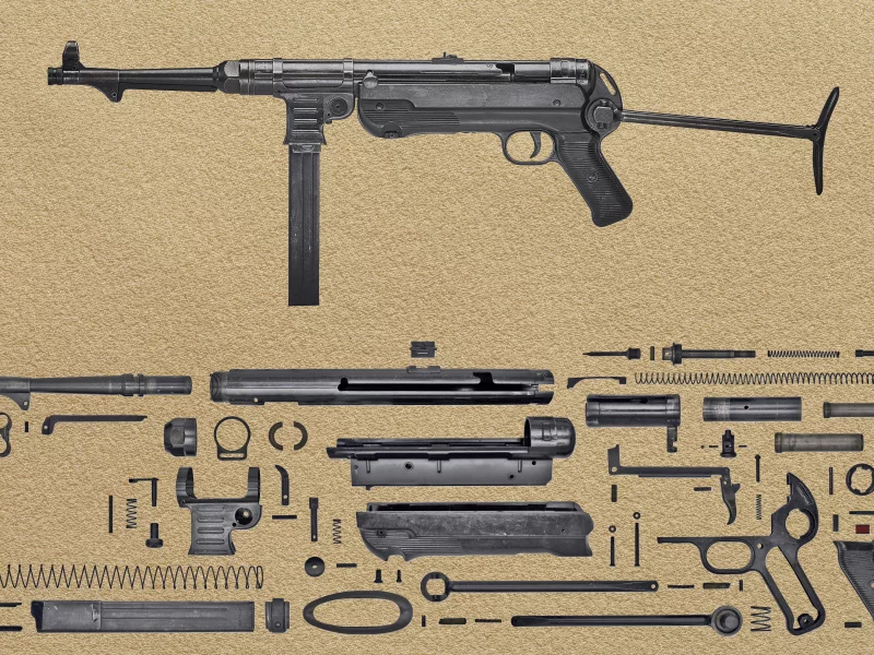 автомат, разборка, mp40, disassembled, heinrich, vollmer, firm, emp, erma, maschinenpistole, steyr, weapon, weapons, military, ww2, machinegun, rifle, gun, sun, day, see, wid, wide