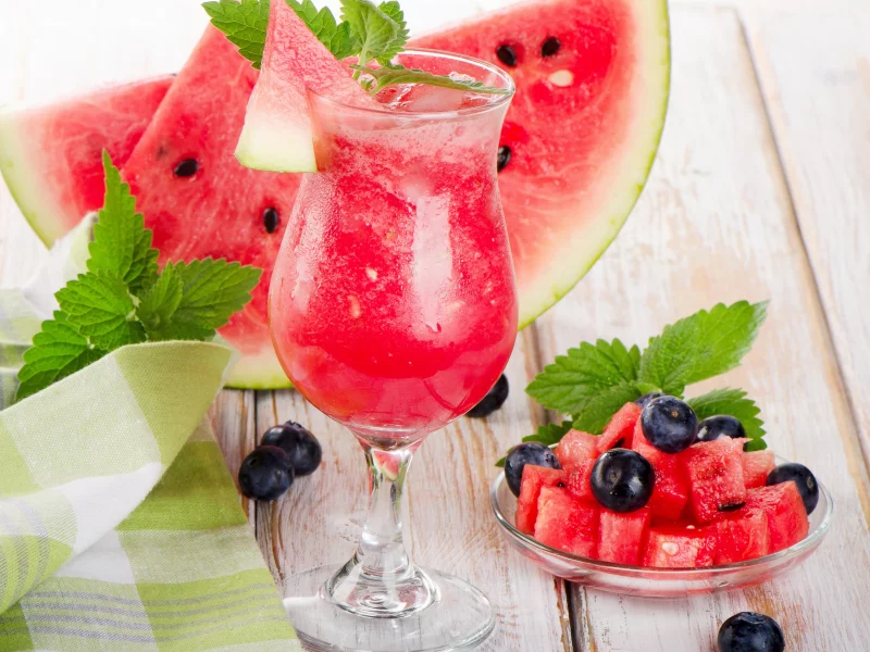 мята, blueberries, watermelons, ягоды, черника, juice, сок, stemware, арбуз