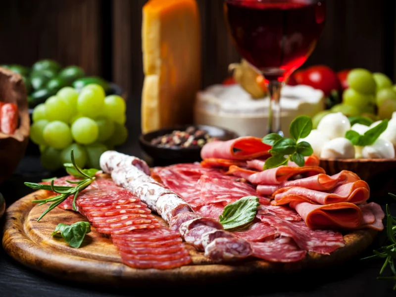 виноград, ветчина, колбаса, вино, ham, размытие, sausage, фон