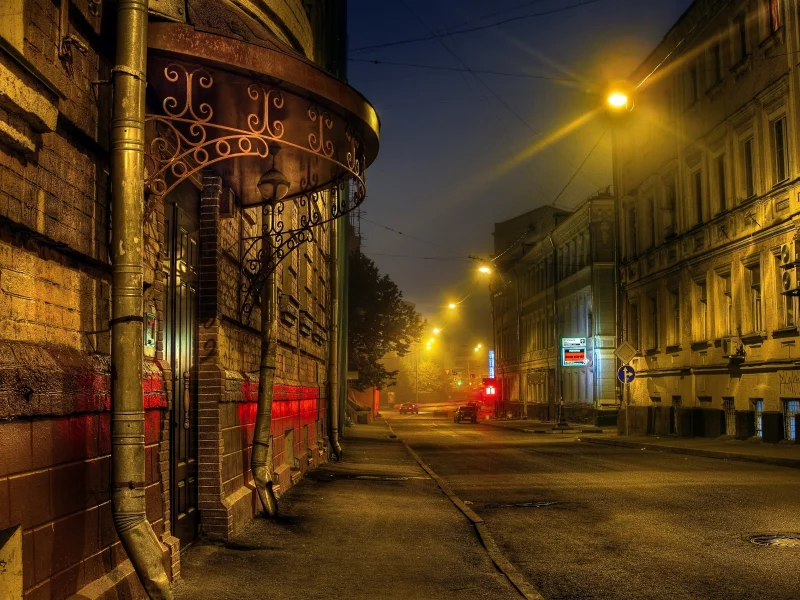 фонари, москва, ночь, дом, улица