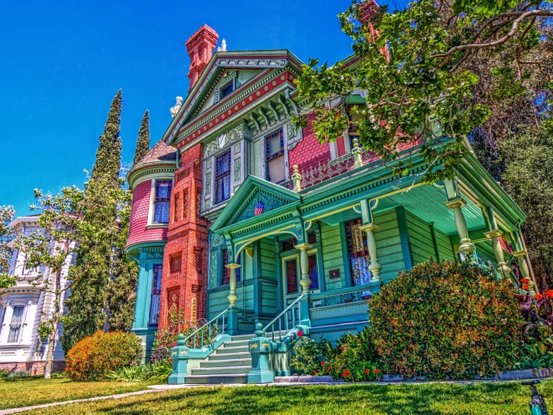 особняк, alifornia, красочный, eritage quare useum, лестница, ретро