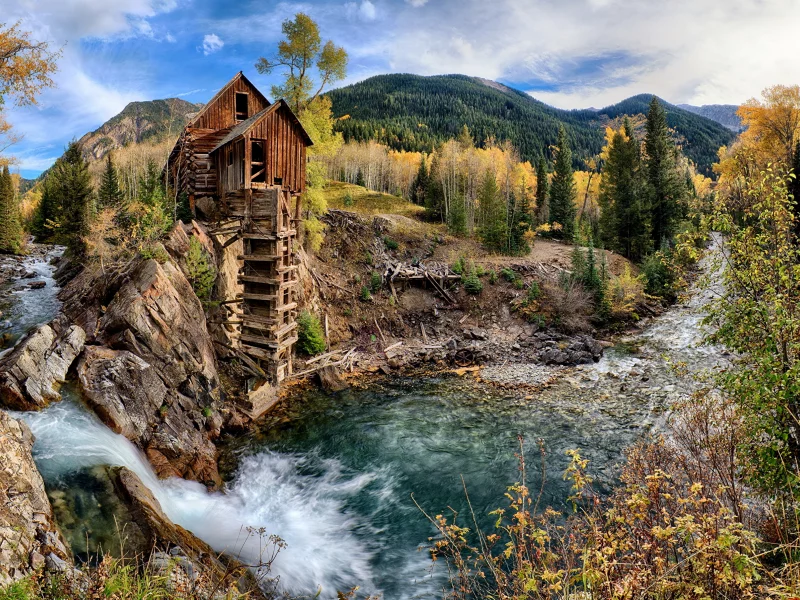 сша, реки, осень, горы, мельница, деревья