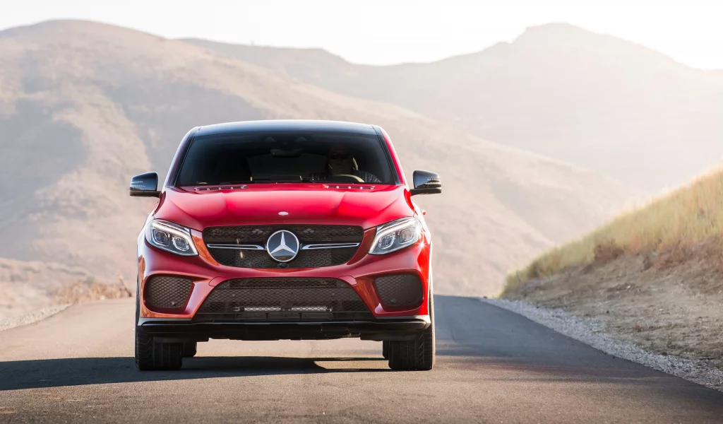 мерседес, mercedes, gle, 450, amg, 4matic, coupe, spez, suv, modern, power, mod, car, sun, sky, summer, see, indusrial, front, red, nice, wide