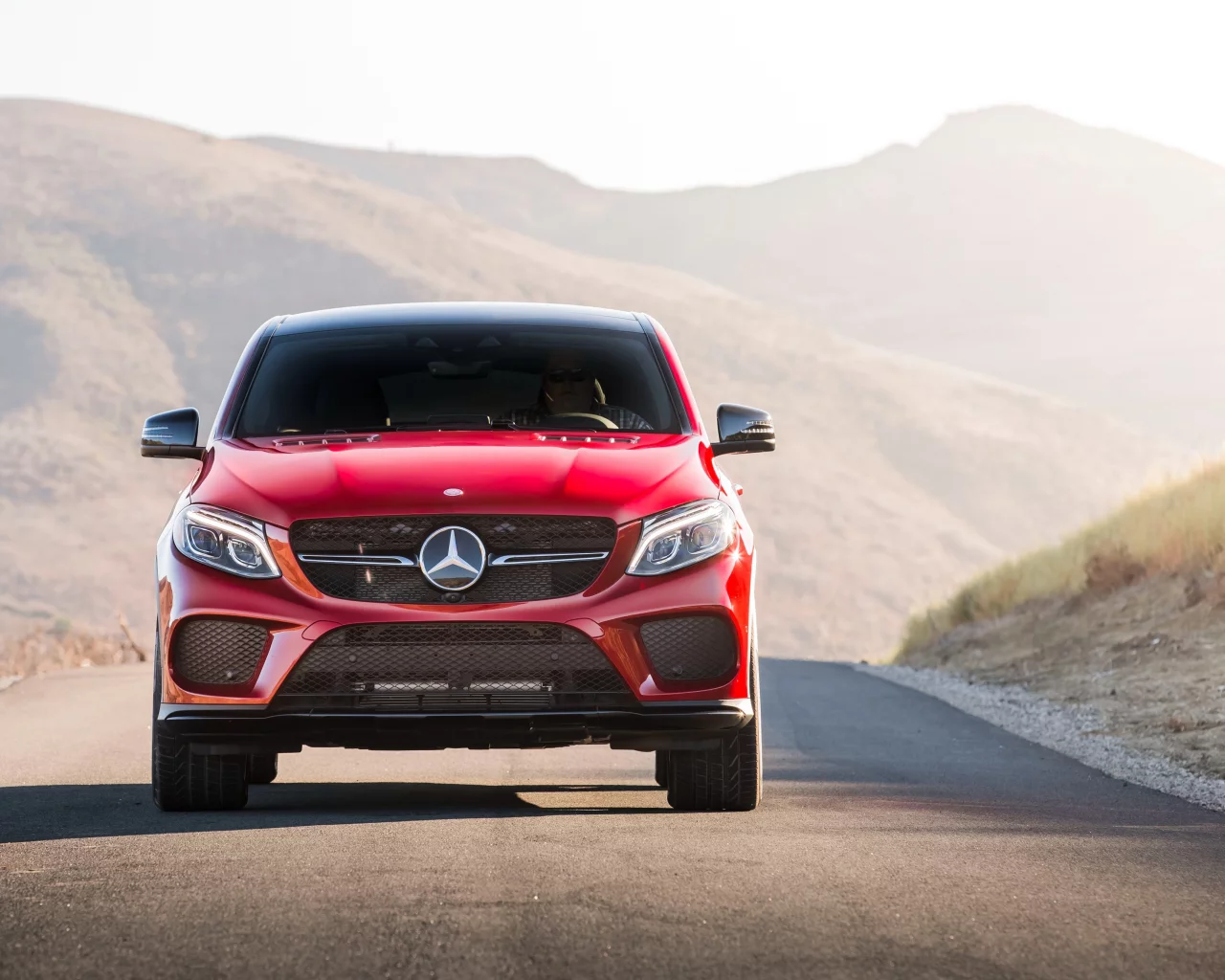 мерседес, mercedes, gle, 450, amg, 4matic, coupe, spez, suv, modern, power, mod, car, sun, sky, summer, see, indusrial, front, red, nice, wide