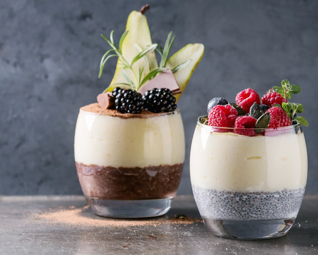 завтрак, porridge, pudding, малина, йогурт, черника, десерт