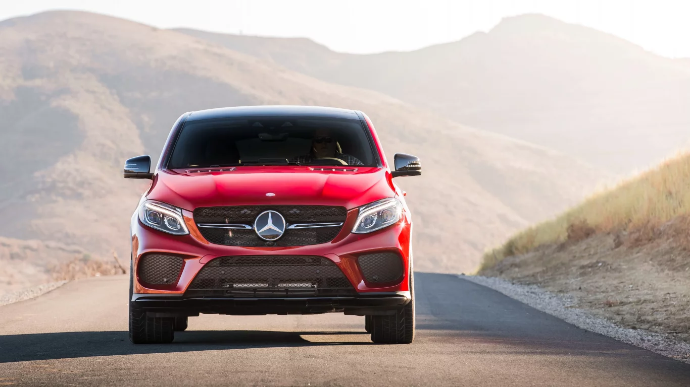 мерседес, mercedes, gle, 450, amg, 4matic, coupe, spez, suv, modern, power, mod, car, sun, sky, summer, see, indusrial, front, red, nice, wide