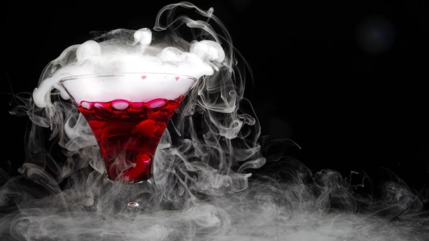 cocktail, drink, red, dryice
