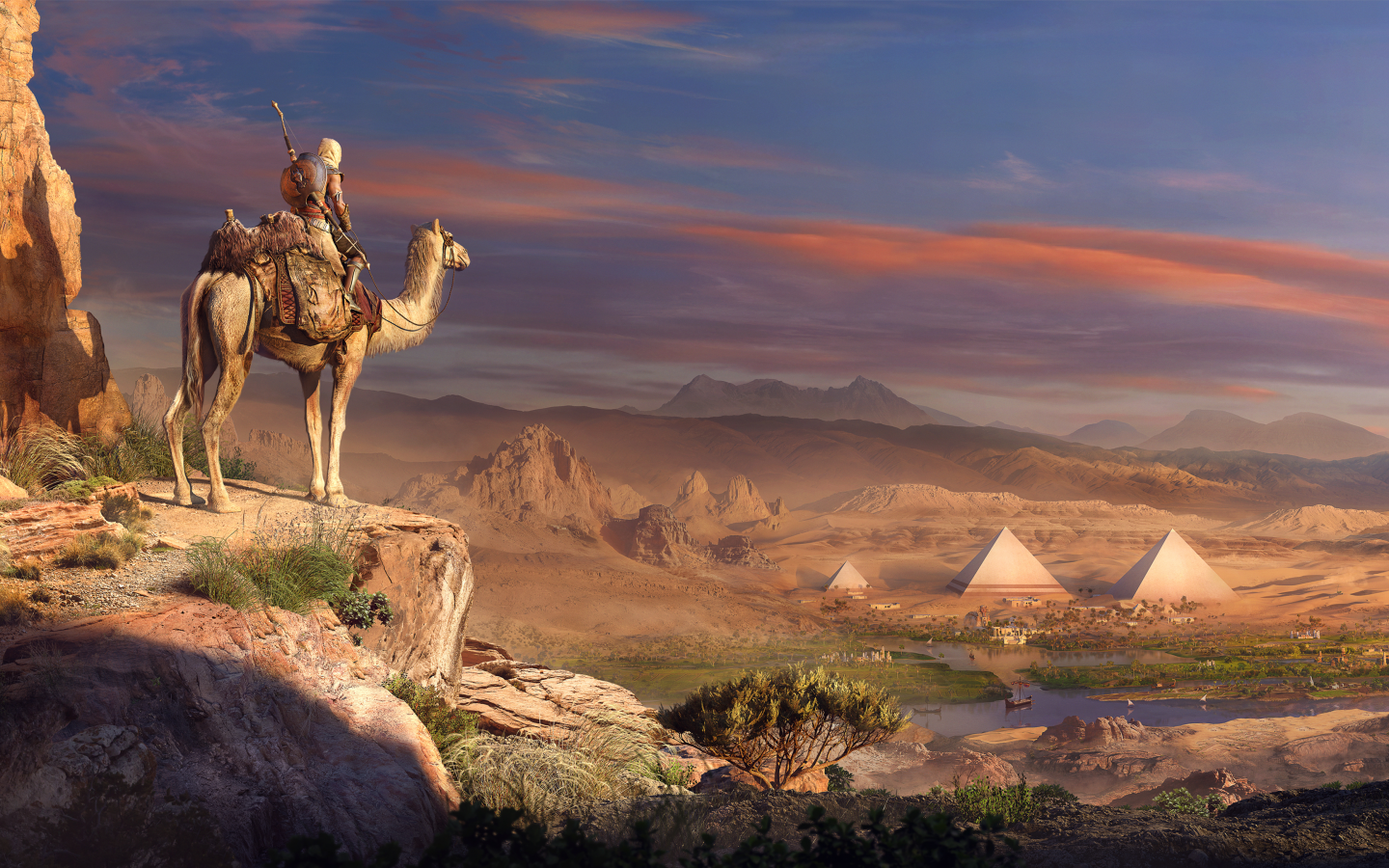 assassin, creed, пейзаж, пустыня, верблюд