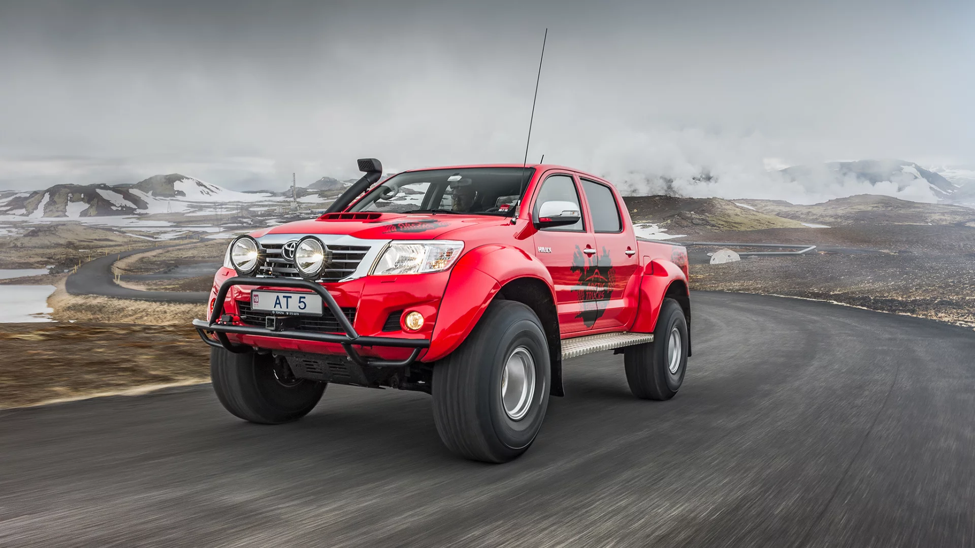 автомобиль, тойота, арктическая, car, toyota, hilux, arctic, trucks, spez, suv, three, quarter, modern, power, mod, car, pickup, sun, sky, summer, see, indusrial, front, red, nice, wide