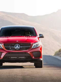 мерседес, mercedes, gle, 450, amg, 4matic, coupe, spez, suv, modern, power, mod, car, sun, sky, summer, see, indusrial, front, red, nice, wide