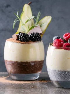 завтрак, porridge, pudding, малина, йогурт, черника, десерт