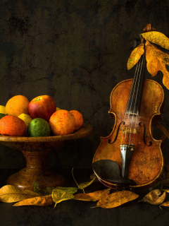листья, скрипка, фрукты