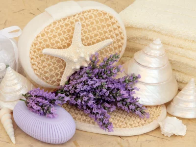 still life, bath, spa, мыло, ракушки, лаванда, seashells, lavender, candle, salt, flowers, цветы