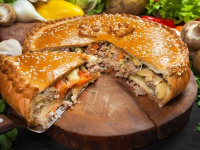 овощи, пирог, грибы, мясной