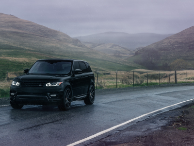 land rover, range rover sport, пейзаж, пасмурно, дождь