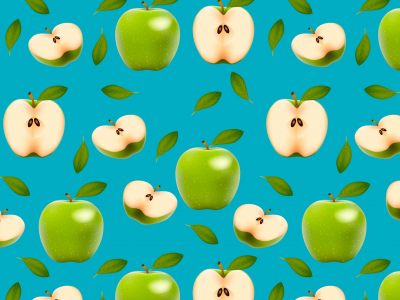 зеленый, яблоки, плоды, половинки
