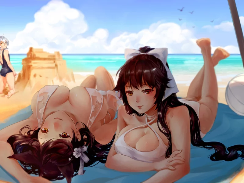 manga, chest, japonese, kawaii, bishojo, sand, sea, oppai, boobies, busty, titty, kumo, cloud, sky, bikini, breast, boobs, beach, suan, tits, big, anime
