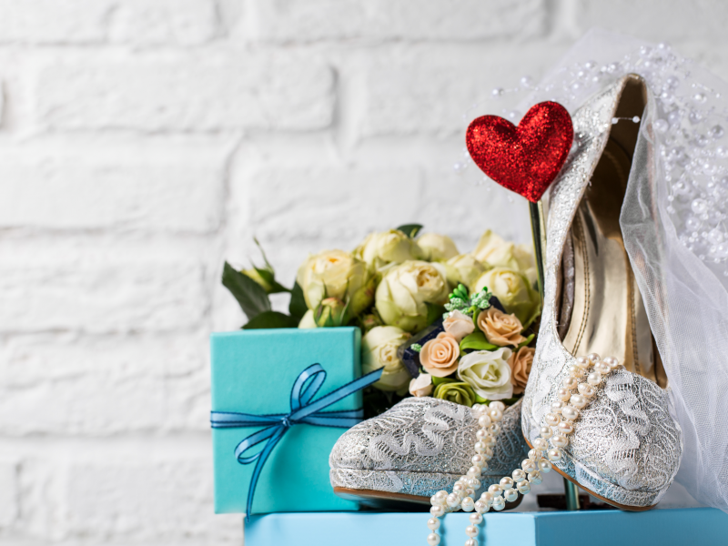свадьба, бусы, подарок, туфли, букет невесты, фата