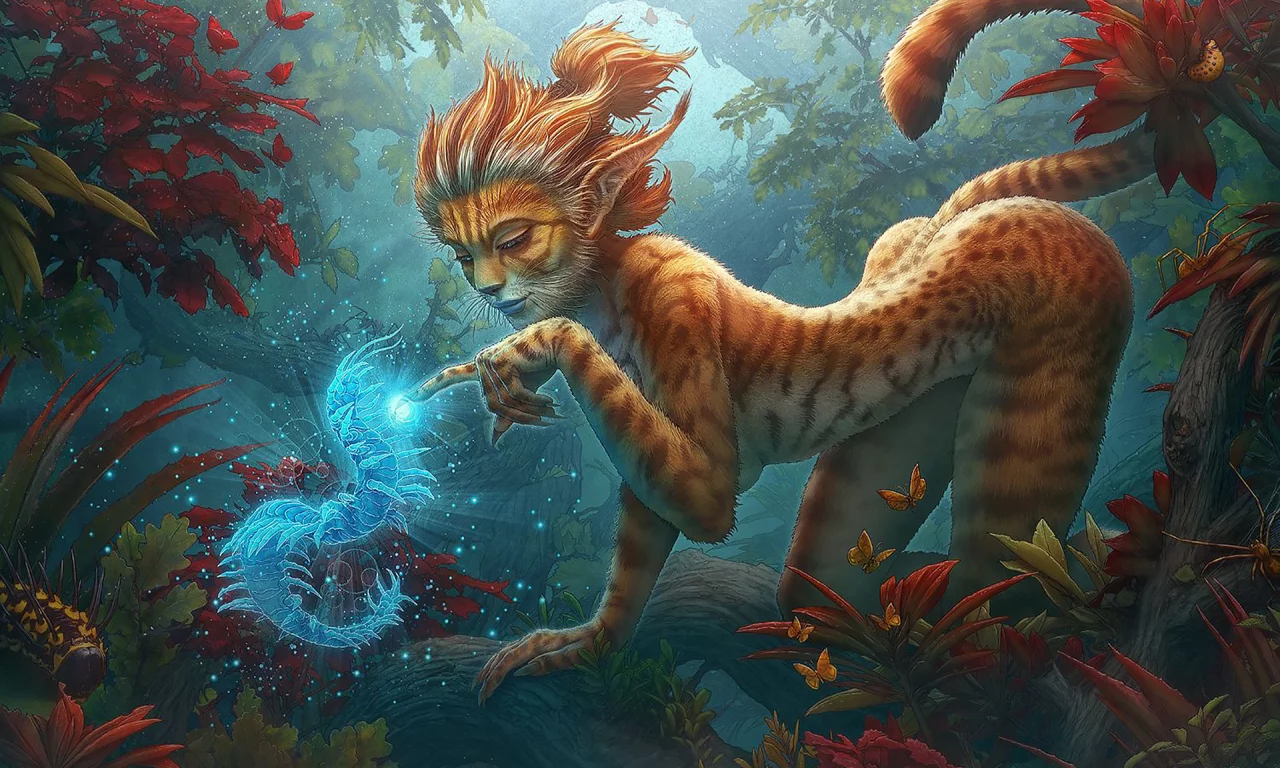 девушка, лео, лес, girl, leo, leopard, fantasy, spirit, magic, light, front, арт, smile, party, art, sun, forest, summer, see, nice, wide