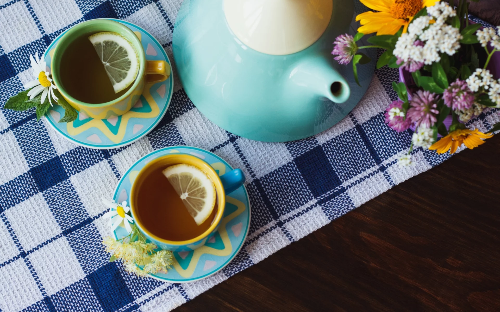 tea, lemon, ромашка, herbal, wood, травы, чашка, чай, лимон, cup