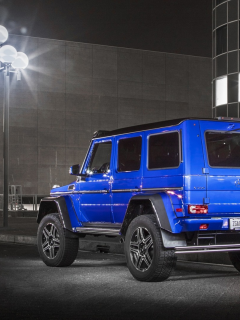 mercedes, g class, гелик, ночь, город, синий, вид сзади