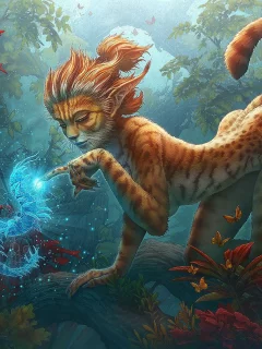 девушка, лео, лес, girl, leo, leopard, fantasy, spirit, magic, light, front, арт, smile, party, art, sun, forest, summer, see, nice, wide