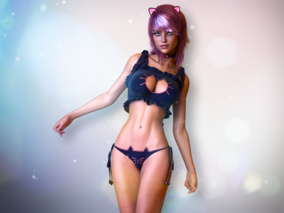 девушка, комната, girl, cat, room, swimsuit, short, pink, white, front, арт, smile, party, art, sun, see, nice, redanta, wide
