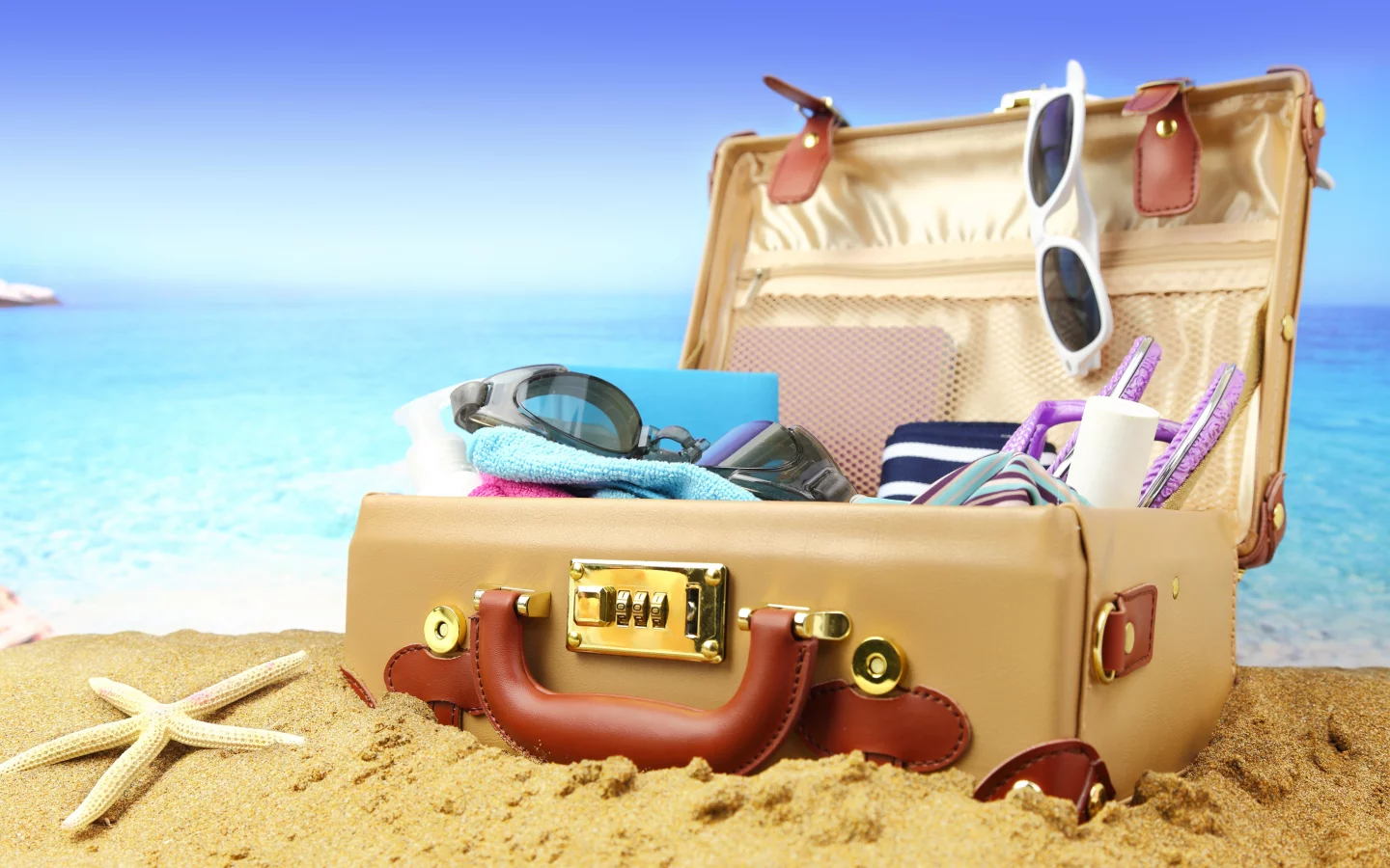 море, солнце, пляж, чемодан, sun, beach, suitcase, things, star, sea, sky, see, nice, relax, wide
