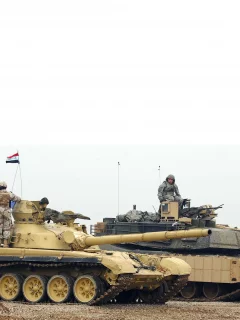 танк, т72, пушка, 125мм, абрамс, 120мм, м1а2, ирак, 2017, iraq, army, tankers, main, battle, tank, t72, gun, 125mm, m1a2, gun, 120mm, mod, side, armed, combat, vehicle, armor, armored, military, weapon, weapons, autumn, desert, see, wide