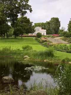 дом, усадьба, парк, пруд, house, mansion, рark, pond, trees, grass, light, sun, summer, sky, see, nice, pajunen, wide