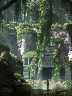заброшенный, дворец, джунгли, книга джунглей, jungle, forgotten, place, junglebook, boy, forest, grass, ruins, stones, trees, palm, day, light, see, nice, wide