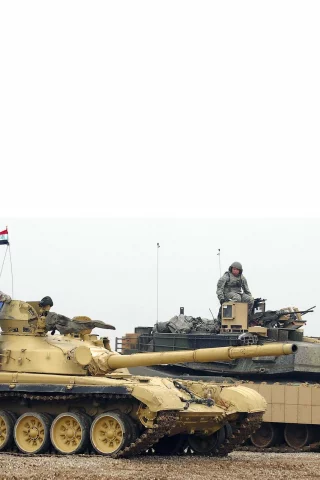 танк, т72, пушка, 125мм, абрамс, 120мм, м1а2, ирак, 2017, iraq, army, tankers, main, battle, tank, t72, gun, 125mm, m1a2, gun, 120mm, mod, side, armed, combat, vehicle, armor, armored, military, weapon, weapons, autumn, desert, see, wide