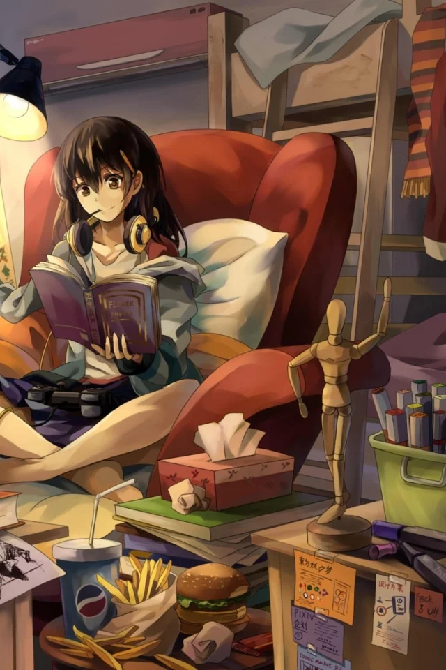 девушка, комната, рисование, girl, dress, color, room, dark, art, neko yanshoujie, paveikslas, teptukai, ausines, molbert, see, sun, nice, smile, wide