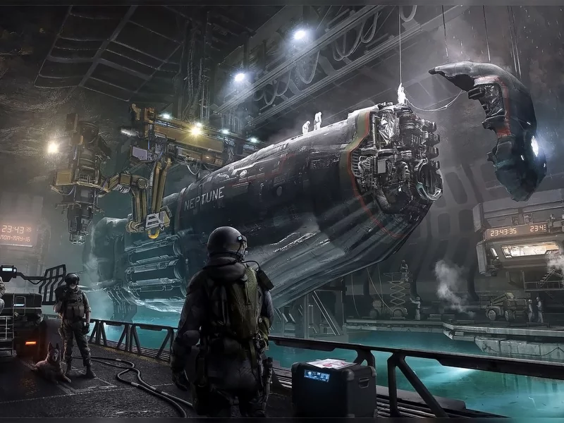 подводная, лодка, нептун, на стапеле, док, верфь, underwater, boat, neptune, on the slipway, dock, wharf, future, island, comand, ship, repair, see, dark, nice, wide