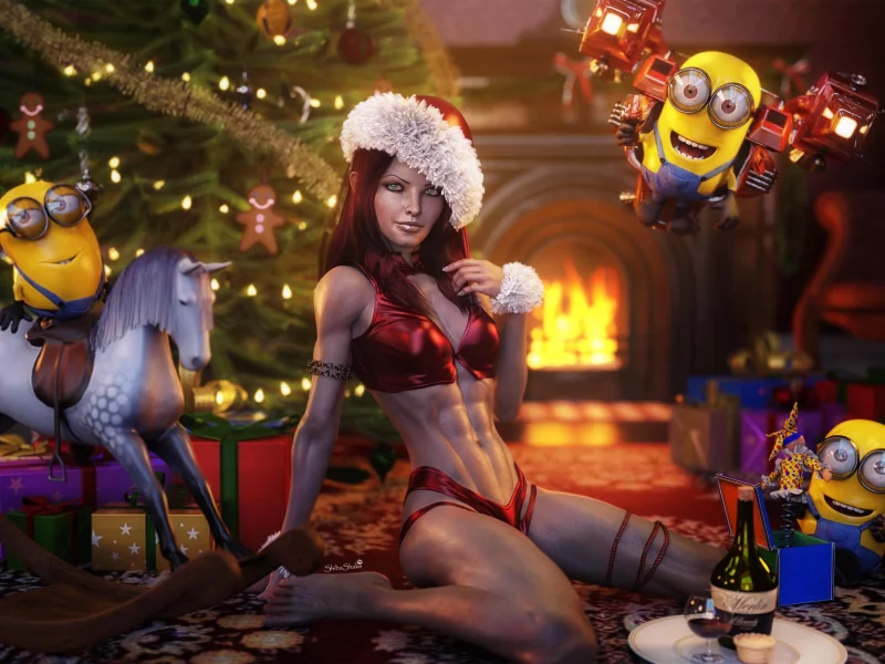 девушка, снегурочка, подарки, новый год, комната, girl, happy, holidays, xmas, minionchristmas, minion, christmas, happy, room, snow maiden, snowgirl, gifts, winter, tree, spruce, see, toys, sun, nice, wide