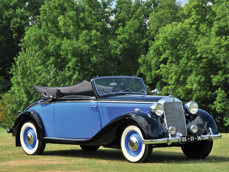автомобиль, мерседес, бенц, кабриолет, 1937, mercedes, benz, 230, cabriolet, w143, retro, luxury, convertible, front, blue, park, sun, summer, see, nice, wide
