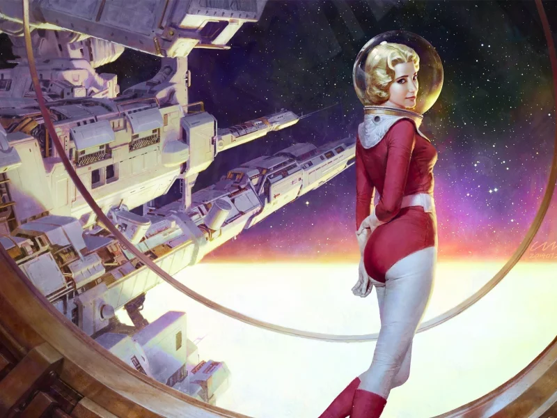 станция космическая, девушка, spaceship, girl, station, future, science fiction, astronaut, artwork, space, space station, space, nice, sun, nice, stars, wide
