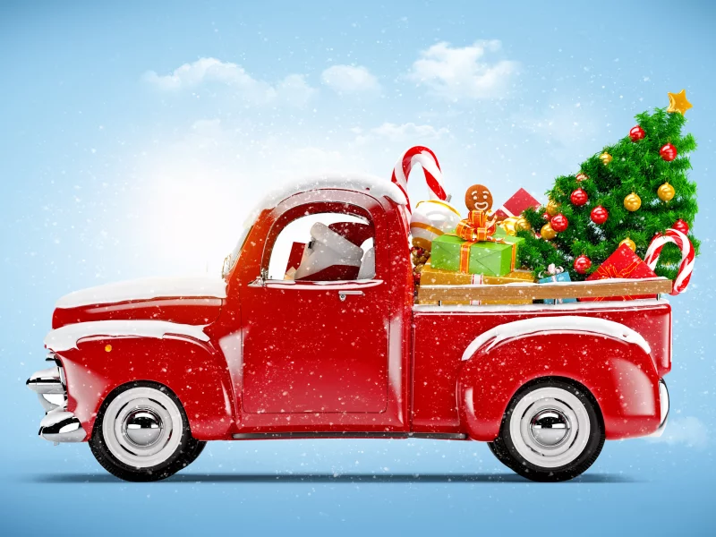 дед мороз, дед, мороз, подарки, автомобиль, новый год, рождество, car, grandfather frost, grandfather, frost, happy, holidays, xmas, christmas, gifts, drive, tree, spruce, see, toys, sun, winter, wide