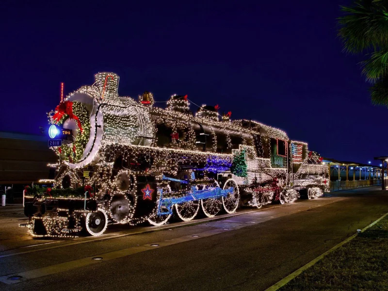 новогодний, паровоз, новый год, 2018, new year, locomotive, new year, garland, happy, night, station, see, nice, wide