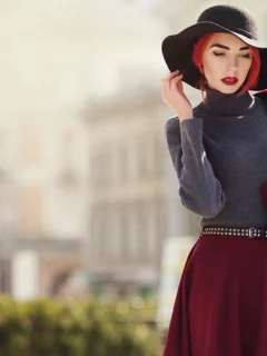 девушка, девушка в шляпе, грудь, рыжая девушка, красивая фигура, одежда