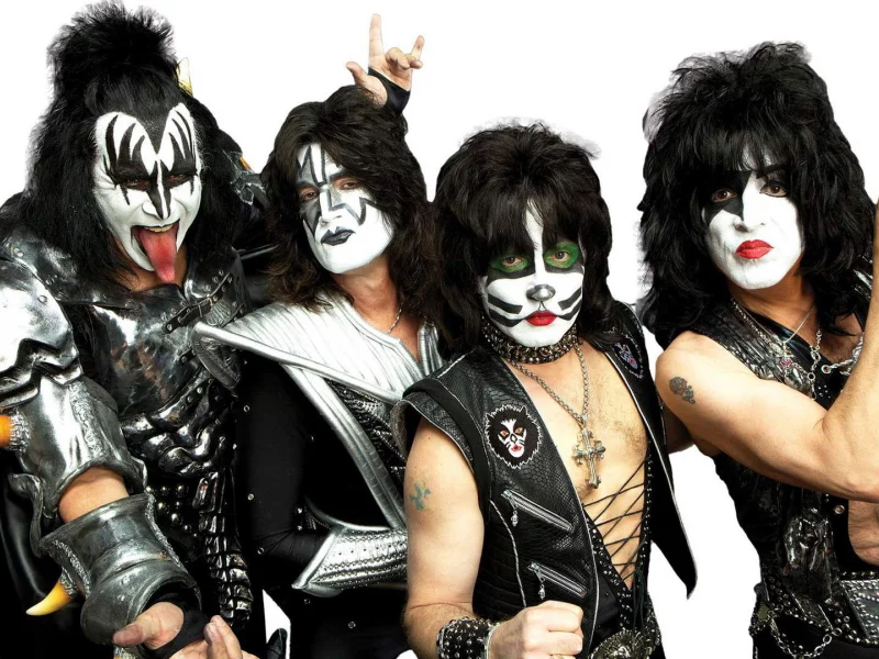 kiss, макияж, четыре мужчины, костюм, группа, артисты, певцы, черные волосы