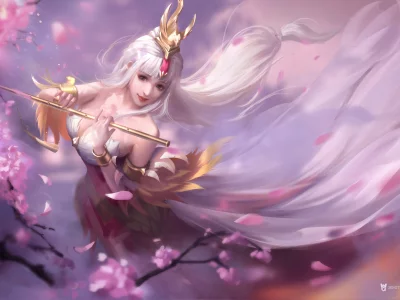 арт, игра, league of legends, весна, сакура, девушка, блондинка