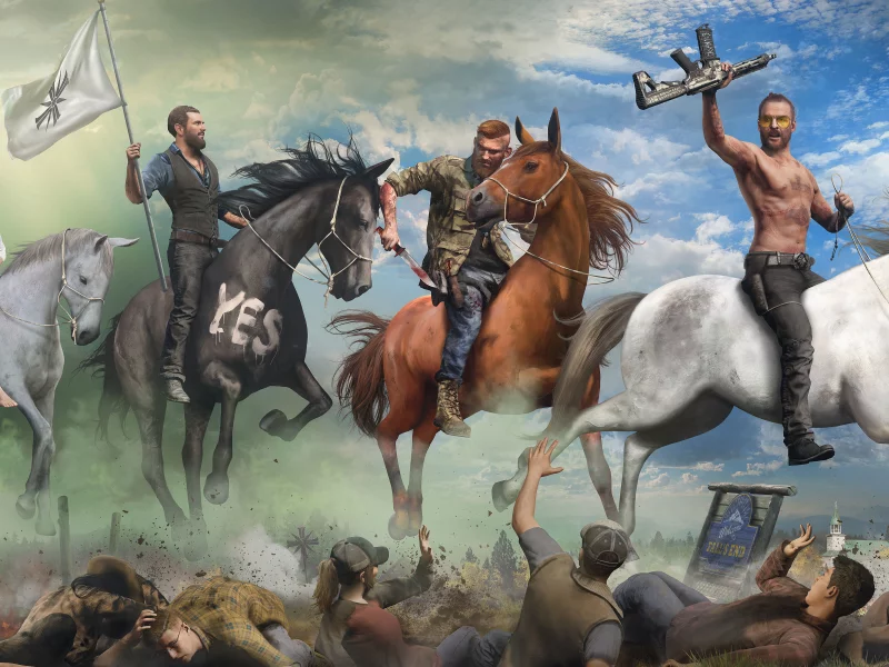 арт, игра, far cry 5, мужчины, лошади