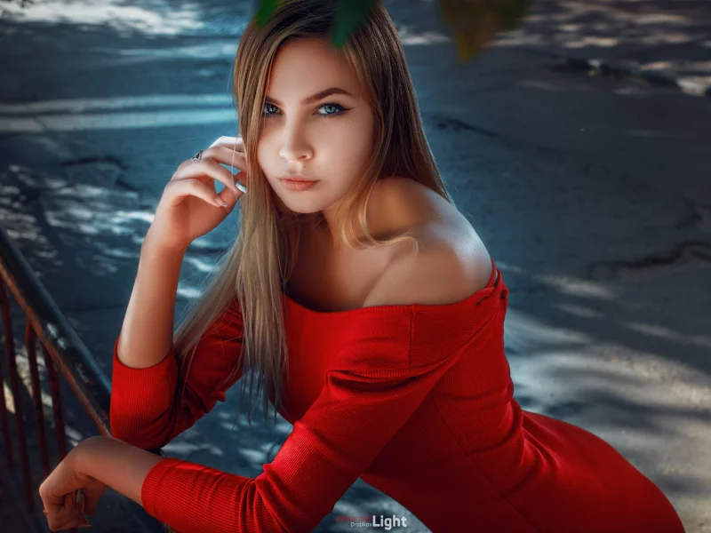 девушка, модель, стройная, милая, милашка, красивая, платье, красное