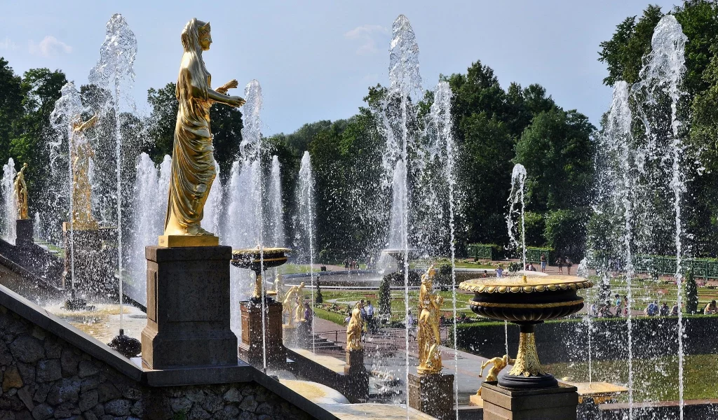петербург, петергоф, большой каскад, фонтаны