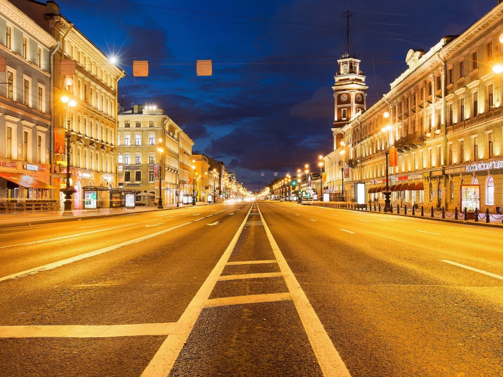 петербург, питер ночью, невский, дума, золотистая подсветка