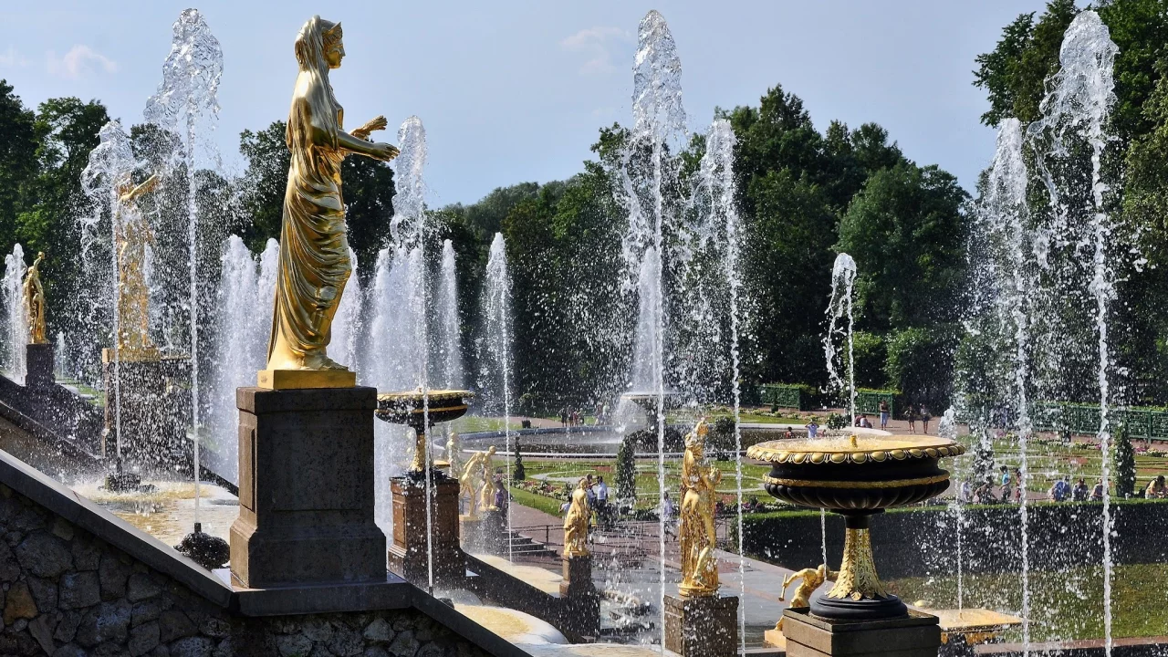 петербург, петергоф, большой каскад, фонтаны