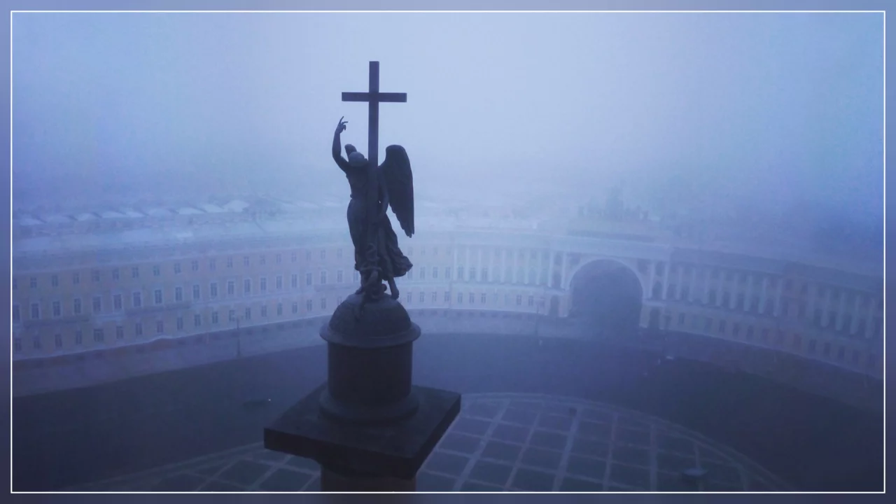 петербург, питер ночью, дворцовая площадь, ангел, туман