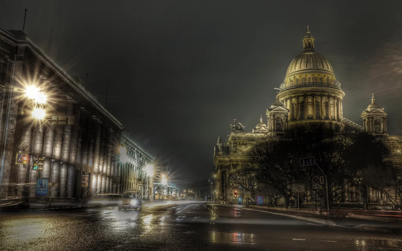 петербург, питер ночью, исаакиевский, собор, мгла, огни