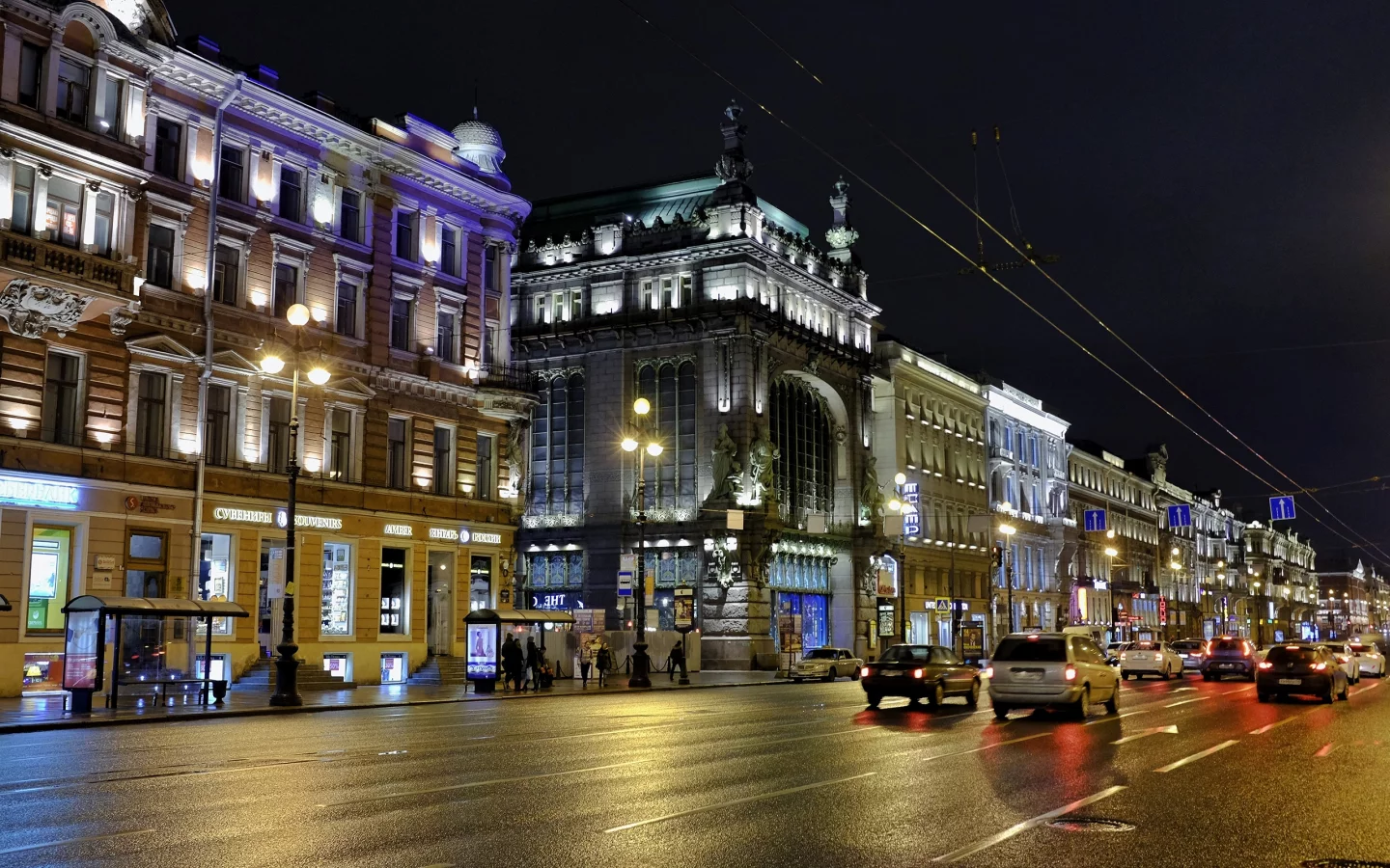 петербург, питер ночью, невский, театр комедии